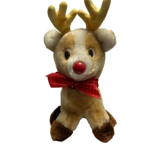 Russ Berrie Roscoe Reindeer Plush 7" Stuffed Animal Red Nose Toy Plush Stuffed A - Picture 2 of 7